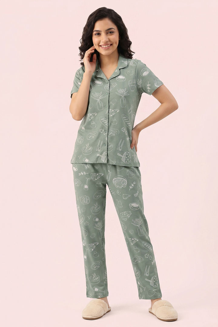 Zivame Knit Cotton Pyjama Set - Iceberg Green — image 2